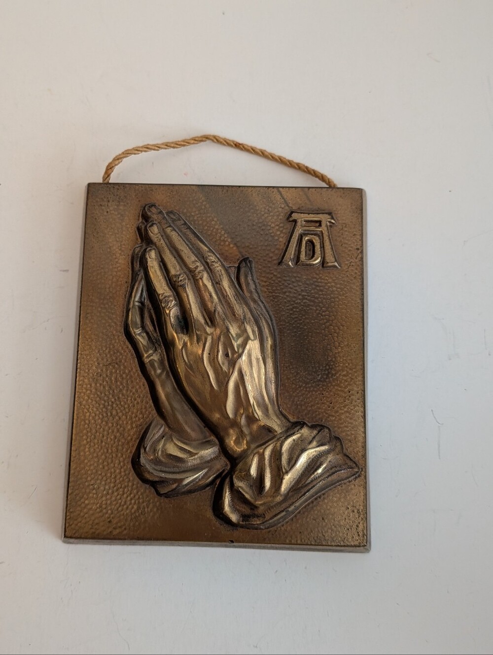Vintage German Metal Relief Praying Hands Wall Plaque Albrecht Dürer Monogram AD